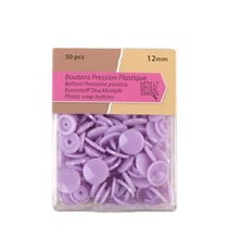 Lot de 30 boutons pression 100% plastique couleur Lavande 12mm