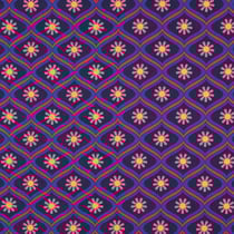 Tissu Coton enduit Poppy Fleur retro mauve et rose sur fond Bleu marine