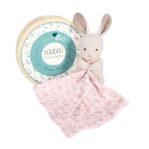 Doudou mouchoir lapin rose en coton BIO - 15 cm - Doudou et compagnie