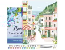 Peinture par Numéro Figured'Art avec Cadre - Ville côtière pastel - Kit de Loisir Créatif DIY Numéro d'Art Complet - 40x50cm toile tendue sur châssis