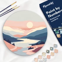 Peinture par Numéro sur disque en bois Figured'Art - Lever de soleil pastel - Kit de Loisir Créatif DIY Numéro d'Art Complet - 30cm de diamètre