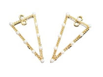 2 Pendentifs géométriques triangle avec perles blanches - 36*18mm - doré