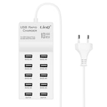 Chargeur Secteur USB 10 Ports 50W Recharge Rapide Design Compact LinQ Blanc