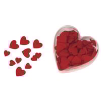 Miniat. velours - tissu: Coeur, puaté, 2 tailles, 13+20mm, bte coeur PVC 100 pc