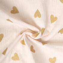 Tissu Double gaze de Coton Yoon coeur paillettes or sur fond Ecru