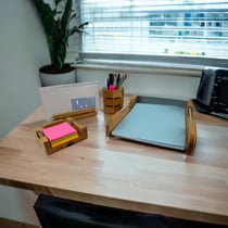 Set de bureau - Pot à crayons - Boîte à courrier - Porte-lettres - Vide-poche - Bois clair