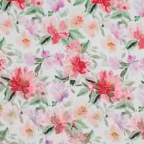 Tissu Coton imprimé Camélia fleurs Rouges sur fond Blanc - Au mètre