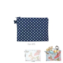 Pochette maquillage 16cmx21cm pois blancs/fonds bleu