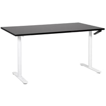Bureau Réglable Manuellement Plateau Noir et Structure Acier Blanc 160 x 72 cm Hauteur Ajustable Assis Debout Pieds Ronds Design Moderne