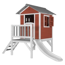 AXI Maisonnette Lodge XL en bois Rouge toboggan Blanc - Axi House