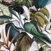 Tissu Toile de Coton Canvas Feuilles tropicales sur fond Blanc