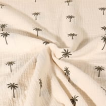 Tissu Double gaze de Coton Poppy Palmiers brodés sur fond Ecru