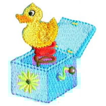 Ecusson thermocollant jouet vintage boite au canard 5x4.5cm