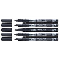 Lot de 5 marqueurs permanents - PENTEL - Pointe ogive fine 1,0 mm - Corps aluminium - Noir