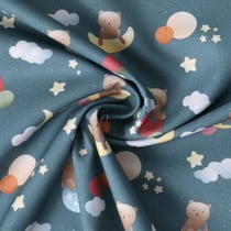 Tissu Popeline de Coton  Oursons cosmiques sur fond Bleu gris - Au mètre