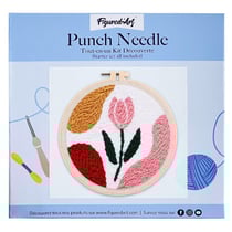 Figured'Art Punch Needle Kit Complet pour Adultes et Enfants - Tulipe prête à éclore - Parfait pour Débutant. Set prêt à broder taille 20x20cm avec cadre circulaire