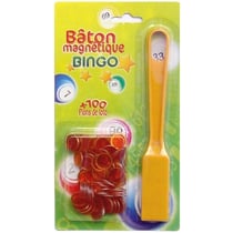 Baton magnetique bingo jaune + 100 pions de loto - ramasse pions - lotoquine