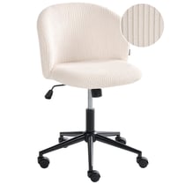 Chaise de Bureau Blanc Cassé en Velours Côtelé Pivotante avec Assise et Dossier Hauteur Réglable Style Moderne