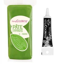 Pâte d'amande verte 200 g + Stylo de glaçage noir