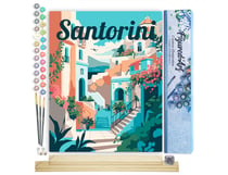 Peinture par Numéro Figured'Art - Affiche de voyage Santorin en fleurs - Kit de Loisir Créatif DIY Numéro d'Art Complet - 40x50cm toile roulée + châssis en bois à monter