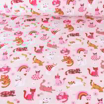 Tissu Coton imprimé chatons roses sur fond Rose clair - Au mètre