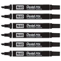 Lot de 6 marqueurs permanents - PENTEL N60 - Pointe biseautée 1,5 - 5,5 mm - Noir