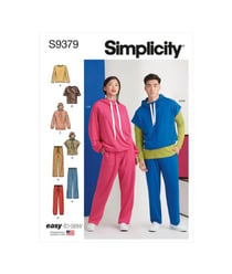 Patron Simplicity 9379 - Sweats à capuche, pantalons et t-shirts unisexe surdimensionnés en tricot 40 au 62 FR taille n°FR 40-62