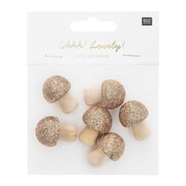 36 champignons en bois pailletés dorés 3 x 2,3 cm