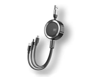 Avizar Câble Rétractable 3 en 1 Micro-USB/Lightning/USB-C vers USB-A 3A 480MBps 1,2m Noir / Argent