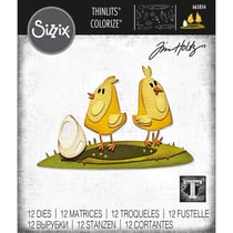 Gabarit de découpe pour machine Sizzix - Tim Holtz - Thinlits Papercut Chicks Colorize - 12 pièces