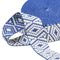 Sangle ethnique 38mm bleu marine/blanc au mètre