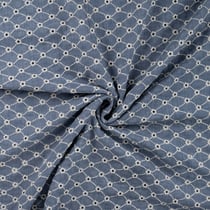 Tissu Gaze de Coton motifs brodés sur fond Bleu denim - Au mètre