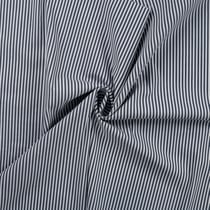 Tissu Popeline de Coton extensible rayé bleu marine sur fond Blanc - Au mètre