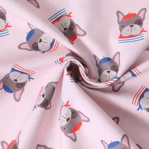 Tissu Coton imprimé  Bouledogue Parisien sur fond Rose pâle - Au mètre