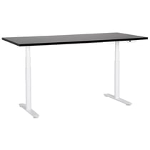 Bureau Électrique Réglable Plateau Noir et Structure Acier Blanc 180 x 80 cm Hauteur Ajustable Assis-Debout Pieds Ronds Design Moderne
