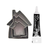 3 mini emporte-pièces inox Maisons + Stylo de glaçage noir