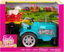Tracteur bleu de barbie avec remorque + 1 chien + 1 poule - poupee barbie - mattel - gff49 - vehicule barbie