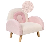 Fauteuil Enfants en Bouclé Rose Pieds en Bois Chaise d'Enfant