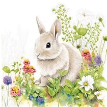 4 serviettes en papier découpage collage 33 cm LAPIN DANS LE JARDIN A 221