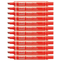Lot de 12 marqueurs permanents - PENTEL - N60 - Pointe biseautée - Rouge