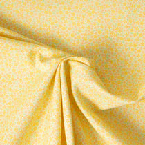 Tissu Popeline de Coton légère Tapis floral jaune, abricot et vert pastel sur fond Jaune pastel