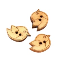 Lot de 6 boutons en bois 2cm x 1,8cm oiseau