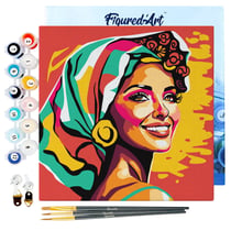 Mini Peinture par Numéro Figured'Art 20x20cm avec cadre Femme Exotique Pop Art - Petit Format