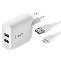 Chargeur Secteur Double USB 24W et Câble Lightning 1m Belkin Boost Charge Blanc