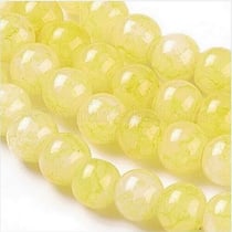 Fil de 97 perles ronde en verre craquelé fabrication bijoux 8 mm JAUNE