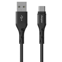 ENERGIZER Câble de Charge et de Données USB-A vers USB-C en Nylon Tressé 2m Anti-nœud Noir