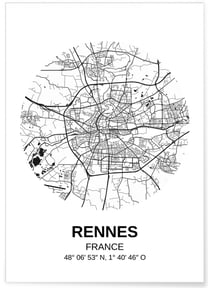 Affiche Carte Rennes | A3 : 29,7x42cm