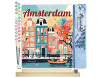 Peinture par Numéro Figured'Art - Affiche de voyage Amsterdam en fleurs - Kit de Loisir Créatif DIY Numéro d'Art Complet - 40x50cm toile roulée + châssis en bois à monter
