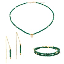 Collier, bracelet et boucles d'oreilles Lumia en pierres Malachite