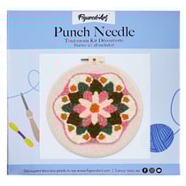 Figured'Art Punch Needle Kit Complet pour Adultes et Enfants - Couronne de Fleurs - Parfait pour Débutant. Set prêt à broder taille 20x20cm avec cadre circulaire